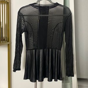 Mesh and pleather peplum long sleeve top